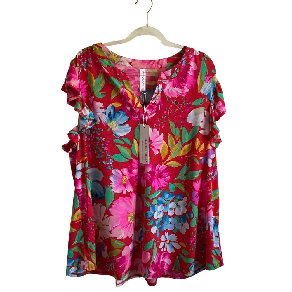 Dear Scarlett Plus Size Wrinkle Proof Floral Tropical Blouse - Size 3X NEW